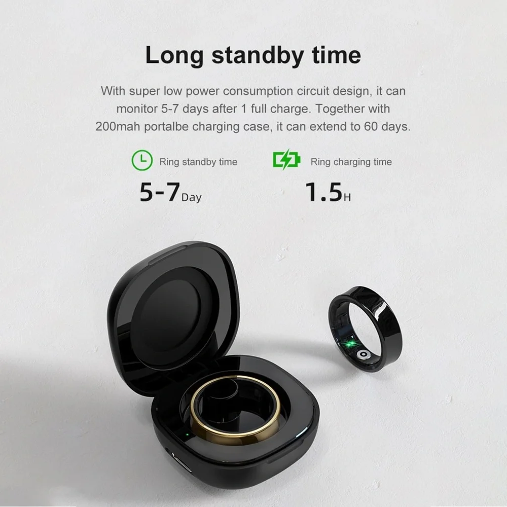 Fitness Ring Health Tracker Black Size 8